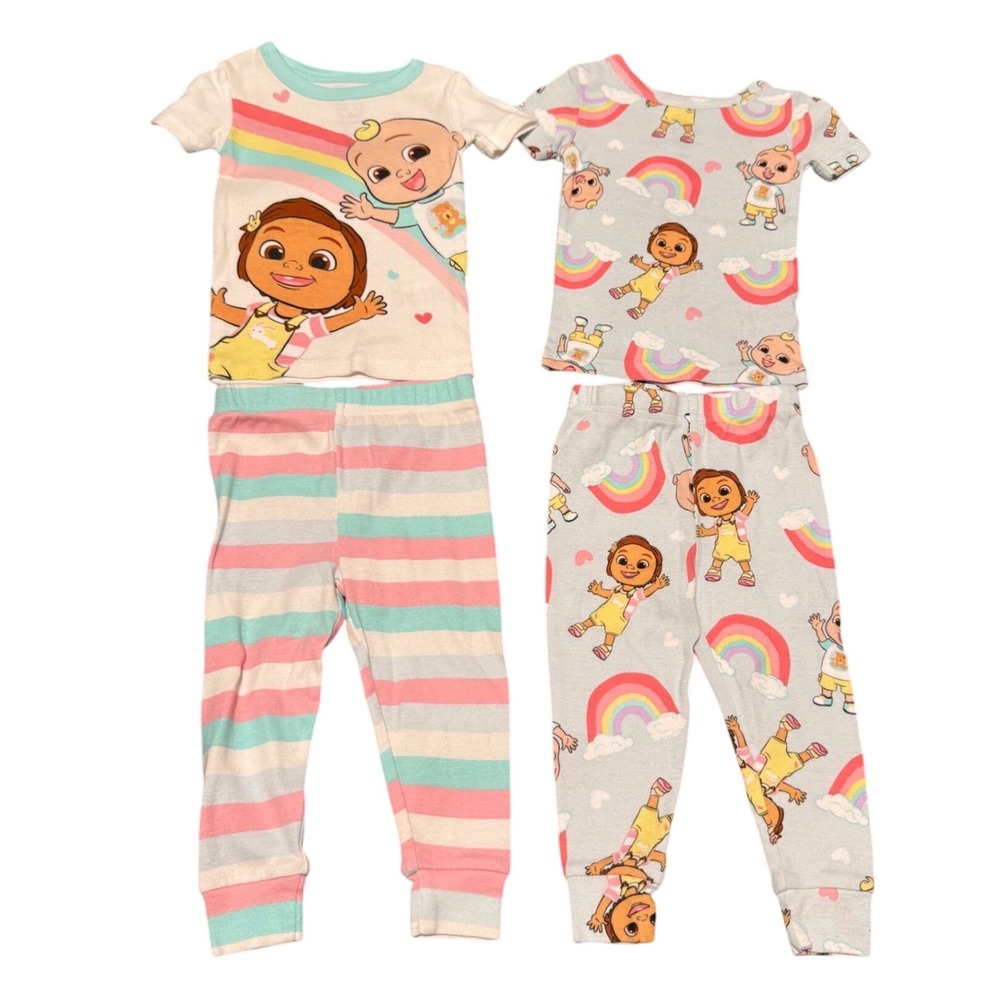 Cocomelon Toddler Girls 2T Pajama Set Bundle Rainbow Stripes 100% Cotton 4pc